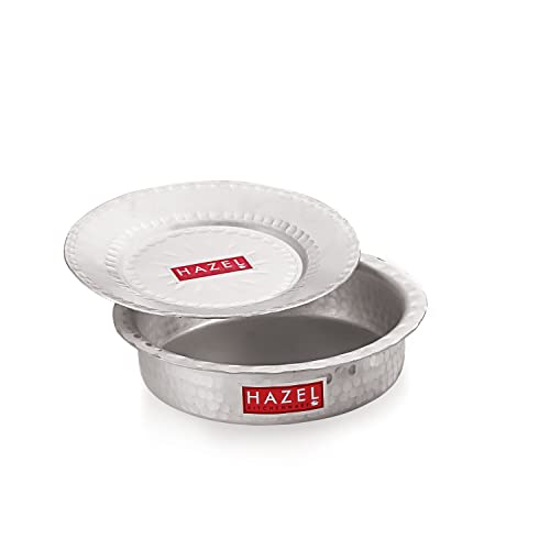 HAZEL Aluminium Langdi Patila Pot with Lid Hammered Finish Round Bottom Boiling Tope Vessels Bhagona Dekchi (1, 1700 ML)