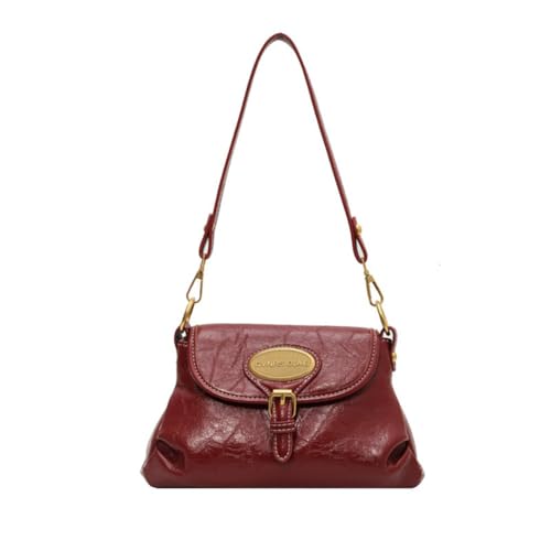 Women's Retro Shell Crossbody Bag, Oil Wax Leather/Checkered Pattern Shoulder Purse, Vintage Bucket Satchel Bag for Commute