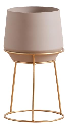 home&you - Pflanztopf Slownes, Übertopf mit Metallgestell, Blumentopf Ø 20 cm, Höhe 35 cm, Pflanzkübel, Blumenkübel, Zimmerpflanzen, Topf, Deko, für Innen und Außen - Hellbraun