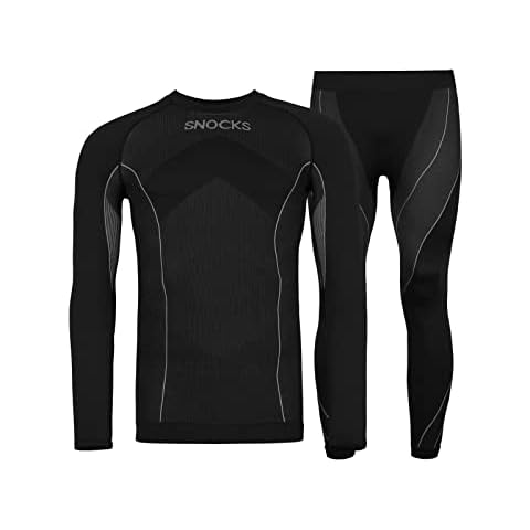 Snocks Herren Thermo Set Gr. L I Wärmende Thermounterwäsche für Männer I Ski, Jogging, Spatzieren oder für die Freizeit ideal geeignet I Funktionsshirt Herren Langarm und Funktionshose Set I Schwarz Cover