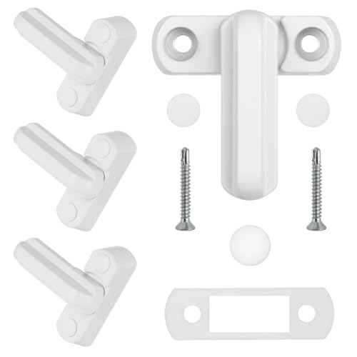 flintronic Manilla de aluminio para ventanas, 4PC Cerradura de Ventana, Manijas de Seguridad puertas Manija de Puerta de Balcón de Ventanas para la mayoría de las ventanas estándar y puertas, Blanco