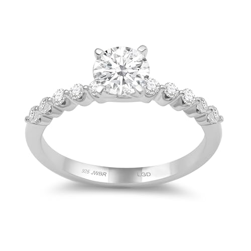 Jewelili 10K White Gold Diamond Ring for Women | 1.0 CTW Round Wedding Engagement Rings | H Color I1 Clarity | Lab Grown Diamond Ring | Size 6,7 & 8