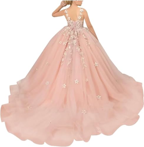 Flower Girl Dress Lace Applique First Communion Dress Tulle Ball Gown Princess Pageant Dress