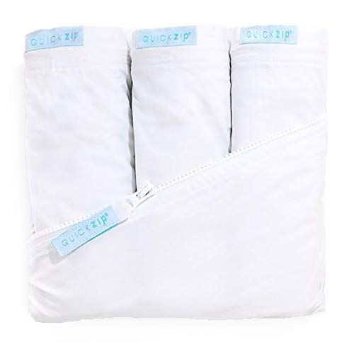 Image of QuickZip Crib Sheet Set - Faster, Safer, Easier Baby Crib Sheets - Includes White Wraparound Base & 3 Zip-On Crib Sheets – White 100% Cotton - Fits All Standard Crib Mattresses