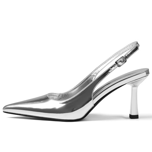 Slingback Heels for Women Closed Pointed Toe Kitten Stiletto Heels with Buckle Comfortable Womens Pumps Casual Dress Shoes2