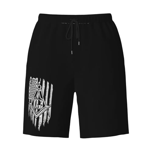 American Flag Freemason Masonic Men's Quick-Dry Board Shorts 7" - Swim Trunks Summer Hawaii Beach3
