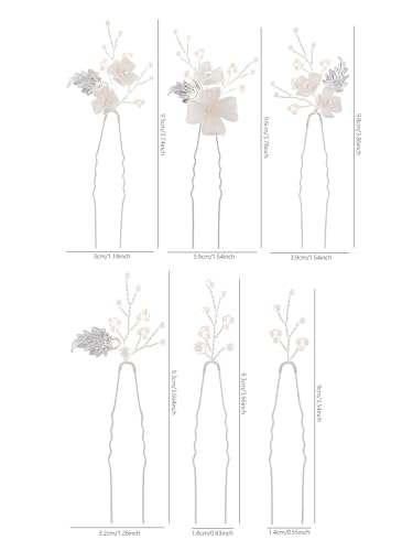 Handmade-Pearl-Bridal-Wedding-Hair-Pins-6Pcs-White-Flower-Silver-Leaf-Pearls-Clips-Headpiece-Accessories-Jewelry-for-Bridesmaids-Party-Piece-Women-and-Girls-Blossoms-Silver