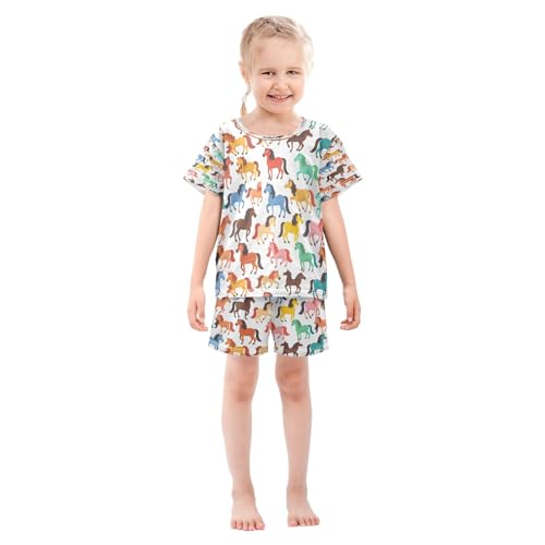 Green Yellow Horse Kids Pjs Set Boys Girls Summer Short-Sleeve Sleepwear Pajamas 2PCS3