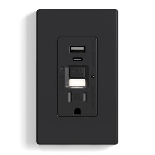 ELEGRP GFCI Outlet with USB Ports and Nightlight, 15 Amp Self-Test GFCI Combination with USB Ports, Tamper Resistant GFCI USB Outlet w/Nightlight, Wall Plate Included, UL Listed, Matte Black, 1 Pack