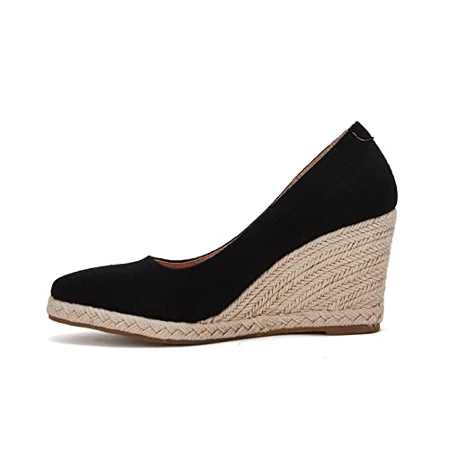 Ruanyu Women's Platform Espadrilles Wedge Sandals Slip On Solid Color Closed Pointed Toe Comfortable Wedge Pumps Shoes4