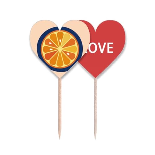 Cure-dents drapeau O motif orange romantique cupcake pick love heart