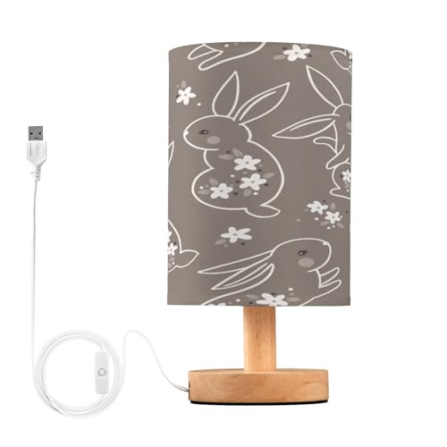 SDMKA Easter Bunny Brown Bedside Table Lamp for Bedroom, Minimalist Nightstand Lamp with Round Fabric Shade for Living Room, Office, No Bulb Required