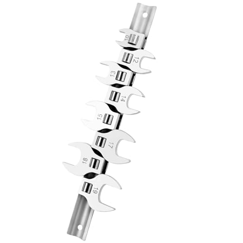 Image of Pilarmuture 8Pcs Crow Foot Wrench Set,3/8" Open End Torque Wrench,Car Repair Steel Crowfoot Wrench with Clip On Organizer 10-19mm,Tight Reach Extension Wrench,Access Fasteners in Tight Spaces