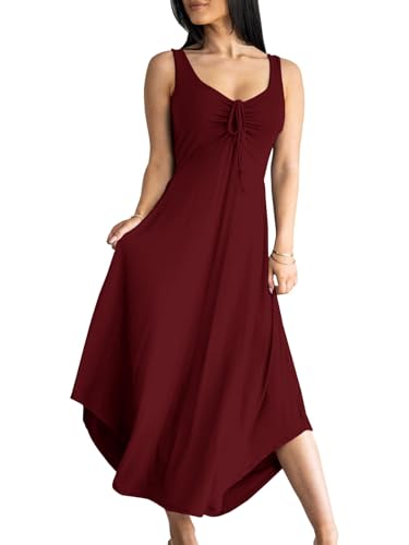 Image of Langwyqu Womens 2026 Summer Sleeveless Tank Dress Empire Waist Asymmetrical Flowy Casual Maxi Dresses