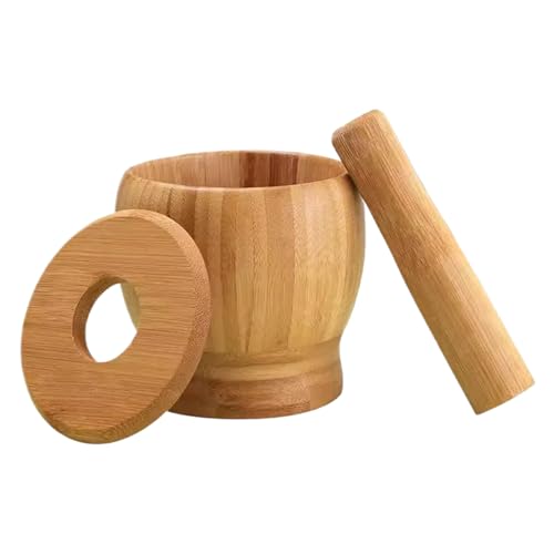 Juego de Mortero y Maja de Madera,Triturador de Especias en Madera - Machacador de Especias de para Ajo Sésamo Frutos Secos Nueces para Cocina Casera