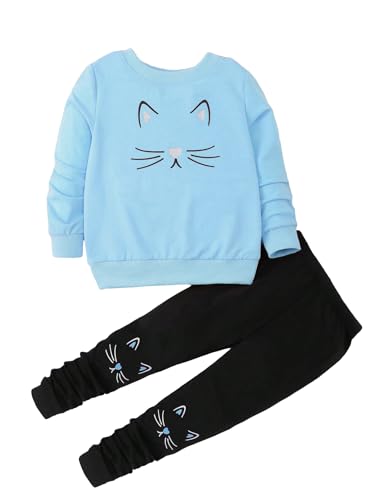 Image of SweatyRocks Girl's 2 Piece Outfits Cute Cartoon Graphic Crewneck Sweatshirt and Sweatpants Set Multicolor 6Y