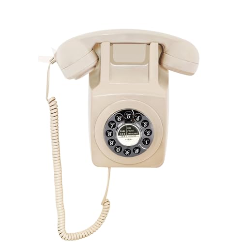 Wall Telephone, Corded Landline Phone for Home, Wall Mounted Retro Telephone, 1960s Old Fashion Antique Phones, Single Line Analog Trimline Phone with Loud Ringer for Seniors (Ivory)