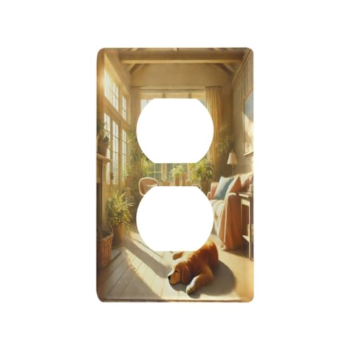 Dog Sunshine Light Switch Cover Decorative Receptacle Outlet Wall Plate Guard Plastic Outlet Covers for Farmhouse Home Decor Livingroom (Duplex Outlets Cover)