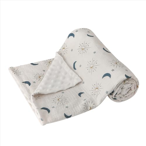 Image of DaysU Baby Blankets Unisex with Muslin Cotton Front and Dotted Fleece Back, Silky Micro Super Soft Plush Newborn Baby Blankets for Boys Girls, Bed Blanket Bed Throws, Star Moon, 30x40 inches