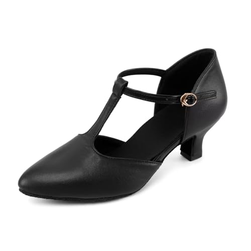 Asyusyu Tanzschuhe Damen T Bar Latein Tanzschuhe Damen Schwarz mit 6cm Absatz-41 EU