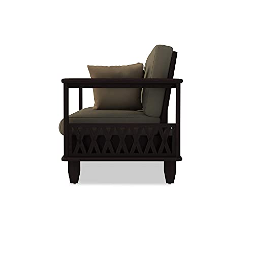 Image of Solid Sheesham Wood 6 Seater Sofa Set for Living Room Without Centre Table | Wooden 3+2+1 Six Seater Sofa Set with Cushions | Modern Sofa Set Furniture for Home, Office & Lounge | Dark Brown