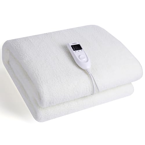 briebe Calienta Camas Eléctrico 160 x 100 cm 5 Niveles Temperatura, Temporizador, Lavable, Suave, Cama Individual, Rápido Calentamiento, Forro Polar Blanco, 60W, EB1132