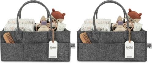 Image of Parker Baby Co. Diaper Caddy - Nursery Storage Bin and Car Organizer for Diapers and Baby Wipes - Charcoal, Large (Pack of 2)