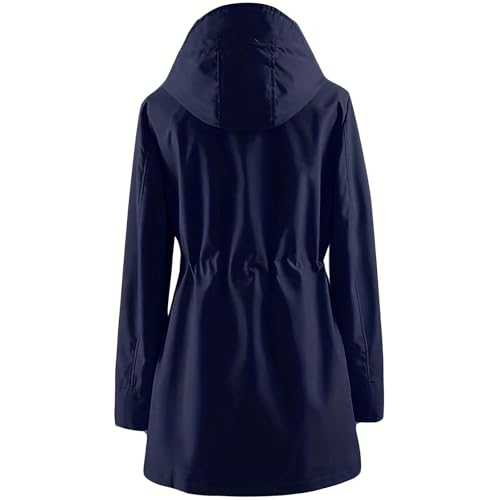 Gabardina larga para mujer con capucha y cinturón impermeable 4