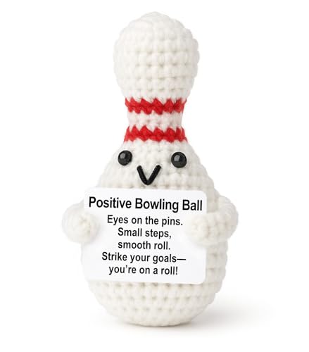 Weming Positive Sports Motivation Mini Crochet Bowling Ball Plush with Message Sign Handmade 4-inch Strike Goals Desk Decor Year-Round Encouragement