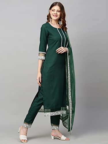 Image of ANNI DESIGNER Women's Cotton Blend Kurta With Pant & Dupatta