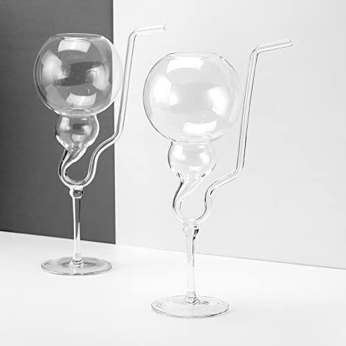Straw Red Wine Glass Hand Blown Crystal Sippy Cups Set Of 1 Champagne Cocktail Juice Glasses Unique Large Long Stem White Wine Glasses Capacity (Round) #TOP2