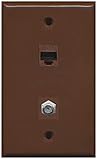 RiteAV - 1 Port Coax Cable TV- F-Type 1 Port Cat6 Ethernet Wall Plate - Brown