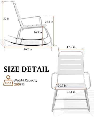 Vredhom 2Pc Outdoor Metal Rocking Chair Set, Patio Rocker Chairs Porch Rocking Chairs Support 300Lbs For Balcony Yard Deck Lawn Poolside Indoor,White #TOP7