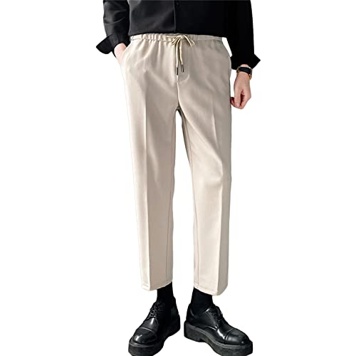 JEShifangjiusu Men's Casual Pants Chino Pant Slim Fit Drawstring Athletic Dress Pant Skinny Flex Flat Front Straight Fit Pant, Apricot, Large