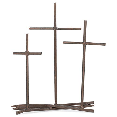 Dicksons Three Crosses Metal Nail Distressed Brown 8 x 9.5 Metal Table Top Cross Decoration