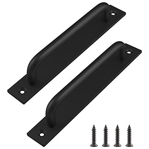 Jiozermi 2 Pack Sliding Barn Door Handle with Plate, 7 Inch Gate Door Handle, Aluminium Alloy Door Pull Handle for Sliding Barn Door Gate Doors, Black