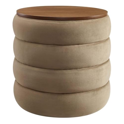 Modway Mezzo Tabouret ottoman rond en velours taupe – Ottoman touffeté – Repose-pieds rembourré – Table d'appoint ou d'appoint polyvalente avec...