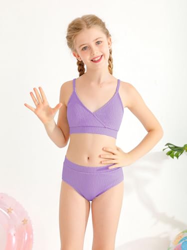 Image of Girl's 2 Piece Swimsuit Solid Spaghetti Strap Bikini Sets Beach Bathing Suit Swimwear for Teen Girls