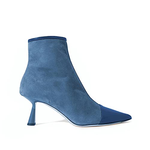 FOWT Women Colorful Cap Toe Ankle Boots Kitten Heel Short Booties Pointed Toe Side Zipper Gradient Color Shoes Made of Suede Fall Winter Dress Work Party Daily Shoes Size 4-16 US