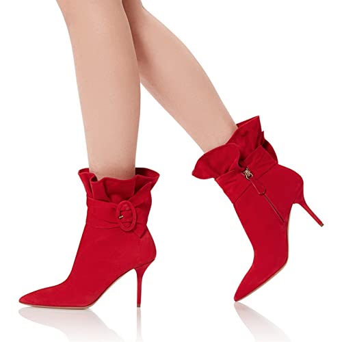 WXHC Bottines for Femmes Fermeture À Glissière Latérale À Bout Pointu et Talon Aiguille Cadeaux d'anniversaire de Fête de Mode (Color : Rouge, Size : 37 EU)
