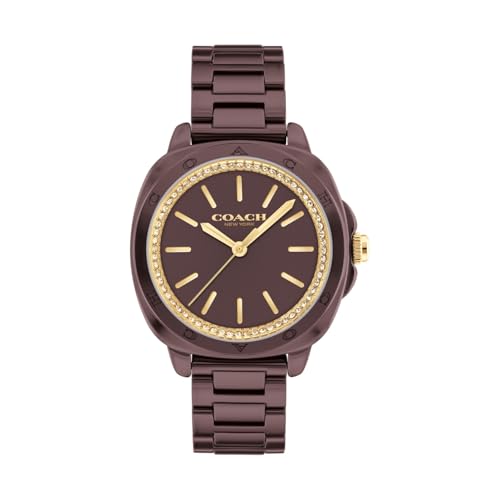 Image of Coach Kitt Qtz Basic Brown Tonneau Dial Women's Watch|Dark Brown Ceramic Material|Brown Color Band - 14504403