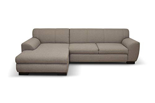 DOMO. collection Nika Canapé d'angle Convertible en Forme de L avec Coussins Modernes - 277 x 156 x 78 cm (l x p x h) - Marron