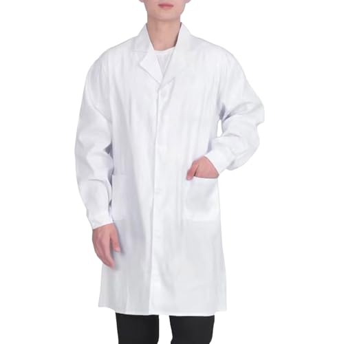 Bata Blanca Laboratorio Unisex Manga Larga Bata Médico Cuello con Solapa Lab Coat con Bolsillos y Botones Medico Talla Grande Algodón Batas Uniformes Sanitarios Escuela Trabajo Cospiay Hombre y Mujer