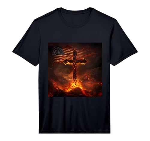 Mens American Flag USA Cross Christian Faith Patriotic Performance T-Shirt