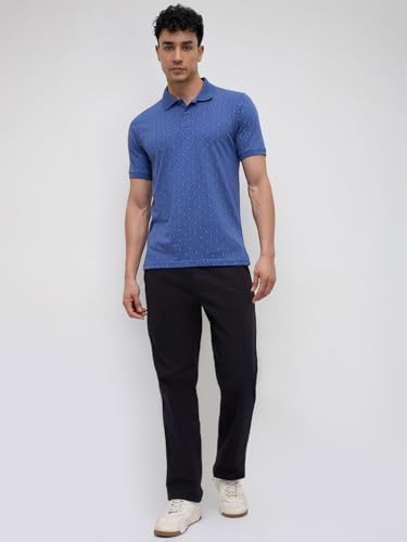 Image of Raymond Men Modern Fit Print Pattern Pure Cotton Polo Neck Half Sleeve Casual T-Shirt