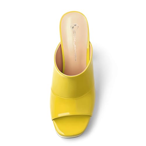 Image of Women Square Open Toe Platform Chunky Heel Slide Sandals | Slip On High Heel Dress Sandals, Elegant Formal Footwear For Wedding Club Evening Party Events
