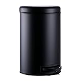 Relaxdays Mülleimer, 12 Liter, entnehmbarer Kunststoff-Inneneimer, Fußpedal, Küche, Bad, Tretmülleimer, Stahl, schwarz