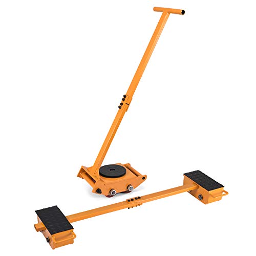 OrangeA Industrial Machinery Mover 6T+2X2.5T Capacity Machinery Moving Skates with Steel Rollers Cap 360 Degree Rotation with 39In Push Rod (11T)