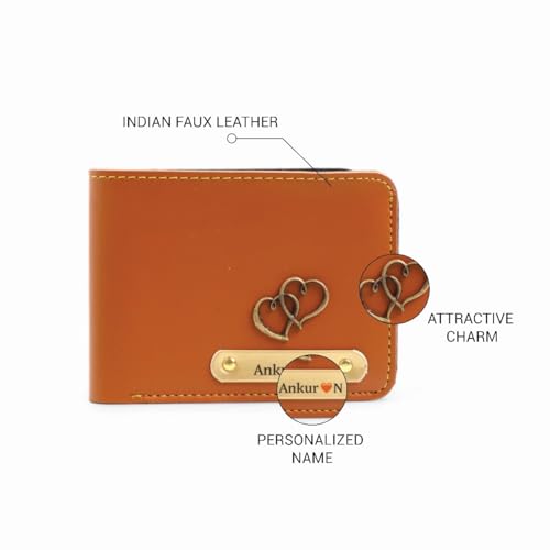 Image of Thebaegift Men's Personalized Wallet I Customized Slim Stylish Leather Purse with Name & Charm I Unique Birthday Anniversary Gift for Men Boy Love Husband Employees Clients (TAN Vegan)
