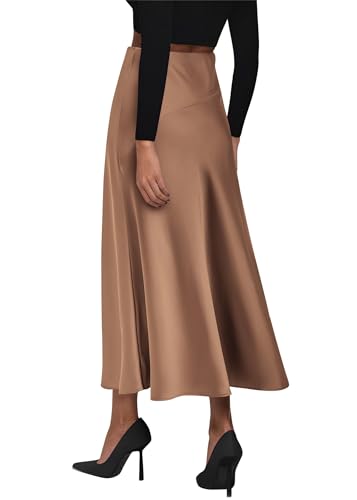 Image of KIRUNDO Women's Satin Maxi Skirt 2026 Summer Fall Trendy High Waisted Wedding Cocktail Party Work Silk A-Line Formal Skirts